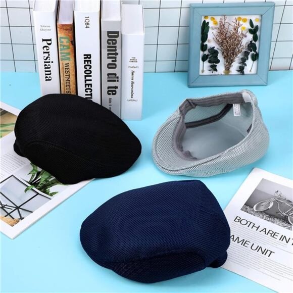 3 Pieces Mens Mesh Flat Cap Breathable Summer Newsboy Hat Cabbie Flat Cap - Picture 3 of 7